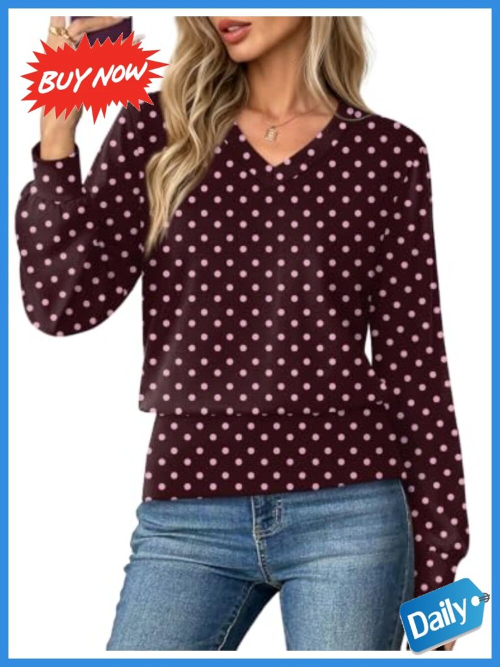 Women's V-Neck Long Sleeve Top Elastic Waist Lightweight Fall Blouse